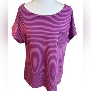 Talbots Stripe Pocket Tee Medium –‎ Purple Short Sleeve Cotton Blend Top